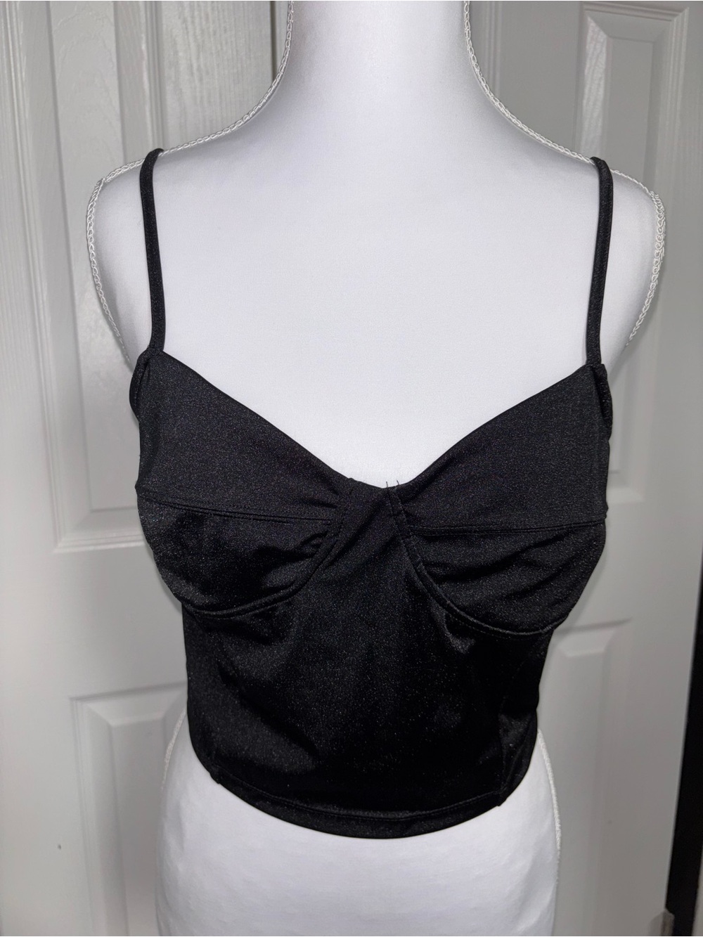Black Spaghetti Strap Bustier Crop Top - Picture 1 of 2